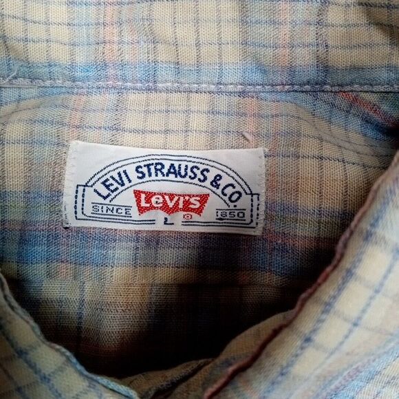 Vintage Levi's Shirt Mens L Biege Plaid 80's‎ Button Up Preppy Skater Grunge - Picture 6 of 9